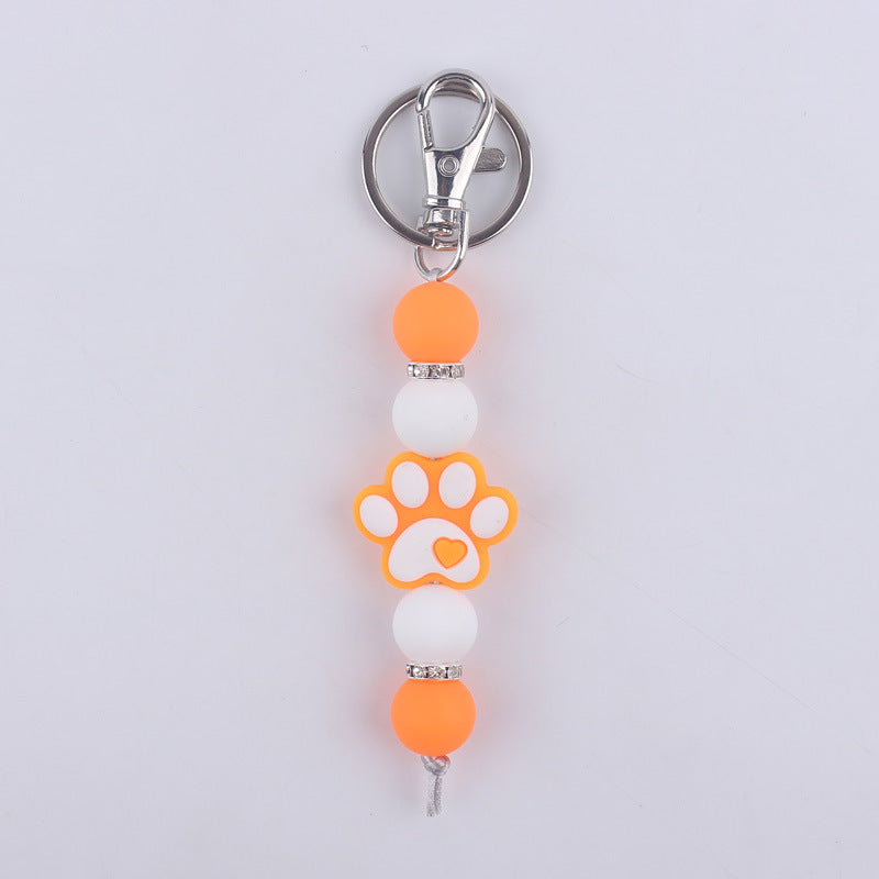 Wholesale Cartoon Dog Paw Silicone Handmade Beaded Keychain